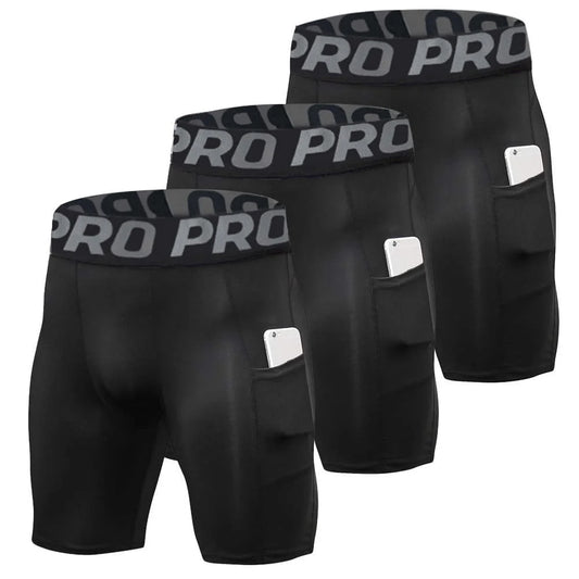 Men'S Compression Shorts Running Gym Yoga Athletic Workout Underwear with Pocket 3 Pack Size L