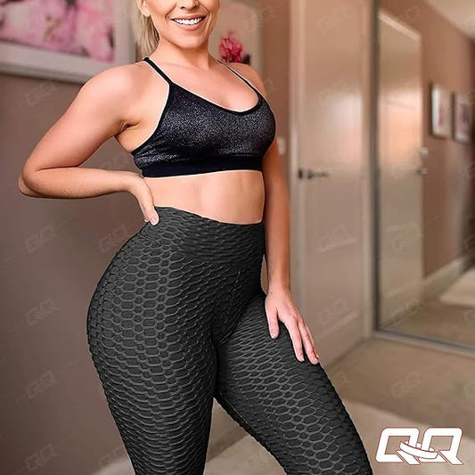 Women'S High Waist Yoga Pants Tummy Control Slimming Textured Booty Leggings Running Workout Ruched Butt Lift Pants