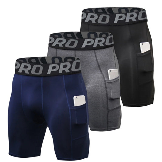 Men'S Compression Shorts Running Gym Yoga Athletic Workout Underwear with Pocket 3 Pack Size XL