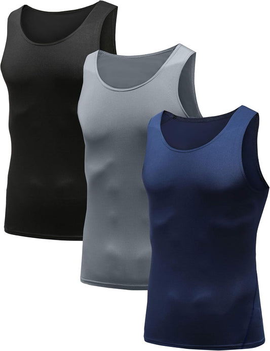 Men'S 3 or 5 Pack Sleeveless Compression Tank Top, Base Layer Cool Dry Compression Shirts Muscle Gym Tank Tops